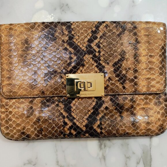 MICHAEL KORS JET SET PYTHON EMBOSSED LEATHER CLUTCH / SHOULDER BAG - Picture 1 of 11